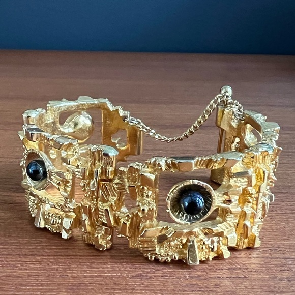 Vintage Rare Brutalist Bracelet Robert Larin 1960s Modernist Gold Plated Pewter - Picture 11 of 14